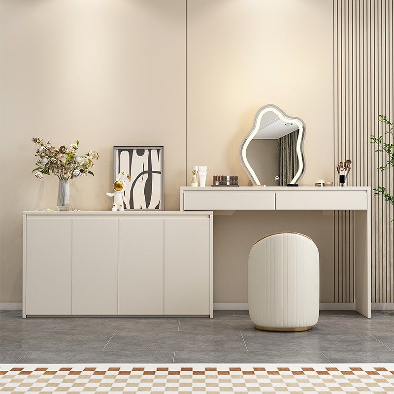 Aoerpu梳妆台带门简约伸缩斗柜一体化妆桌实木转角储物卧室化妆台