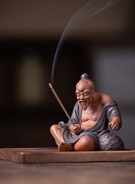 新中式禅意陶瓷摆件创意姜太公钓鱼茶漏架线香插茶宠家居摆件装饰