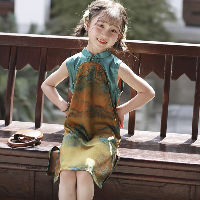 儿童夏季2025年新款女童旗袍薄款宝宝中国风无袖连衣裙新中式裙子