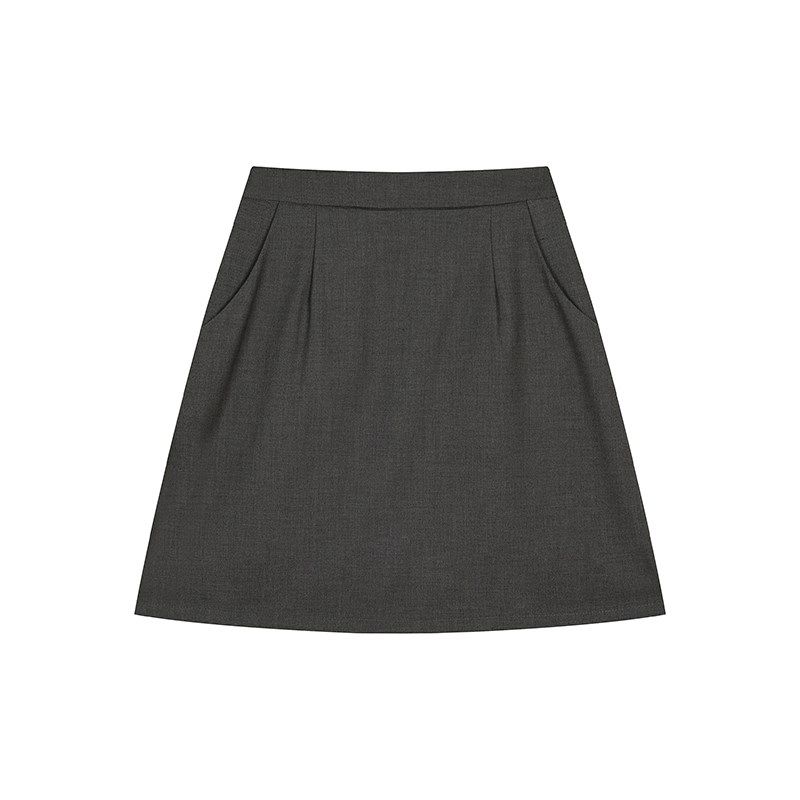 有口袋深灰色梨形身材半身裙A字裙腰细屁股大西装面料短裙夏薄款