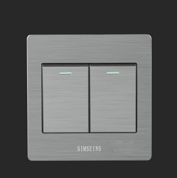 86型墙壁开关不锈钢超薄开关二位双联双开双联2二开双控开关家用