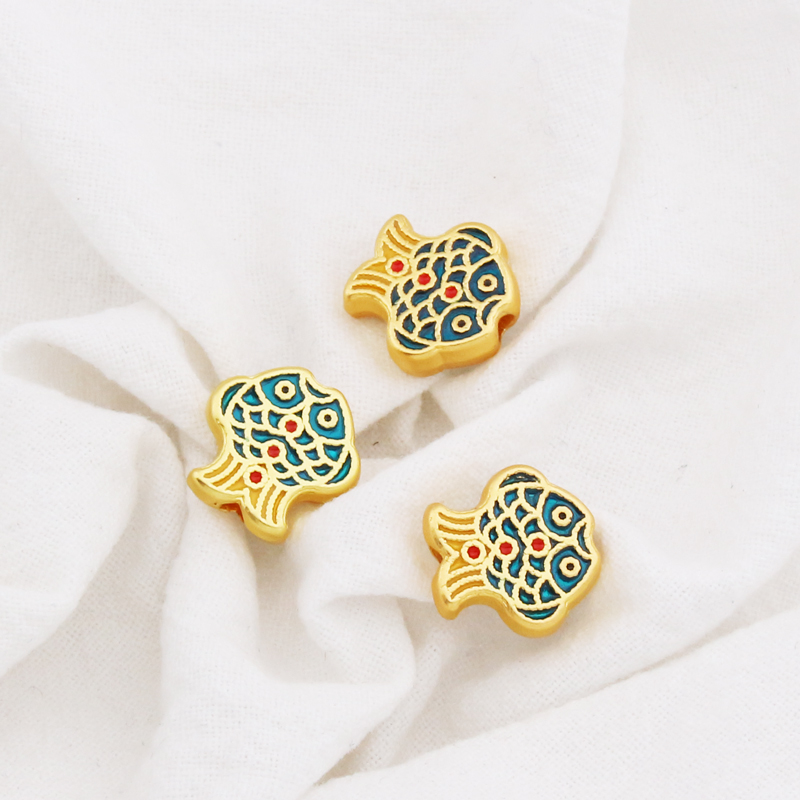 古哑金保色滴油鲤鱼金鱼通孔隔珠diy手链项链吊坠挂件饰品配件