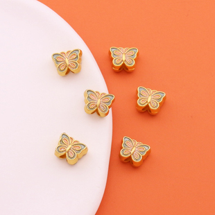 古法金双孔蝴蝶项链吊坠手工制作手链挂件通孔DIY饰品配件批发