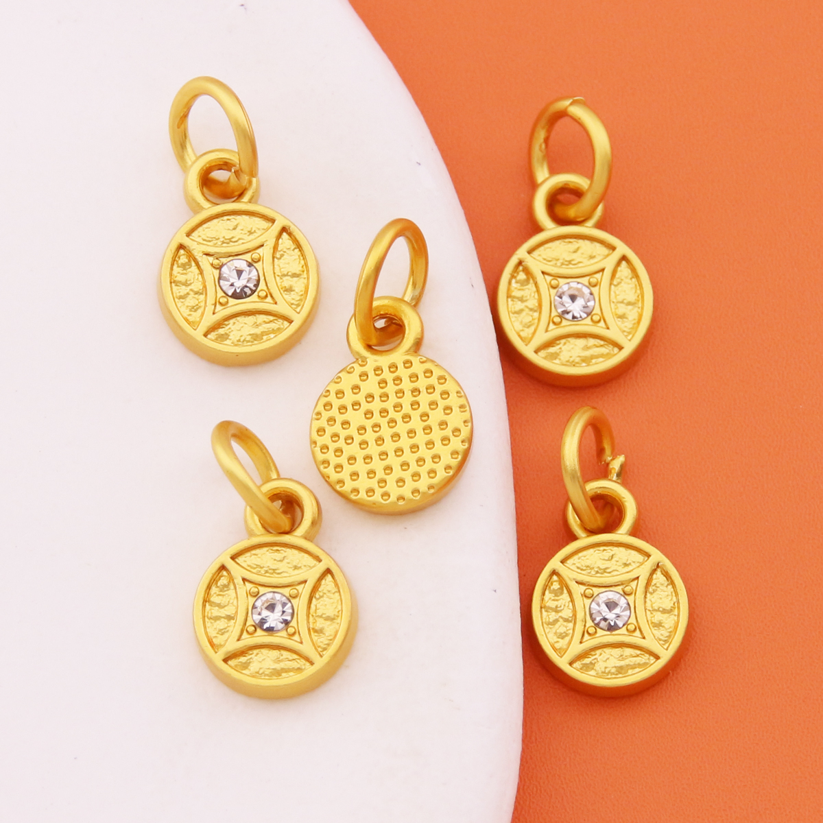 保色镶嵌铜钱吊环DIY饰品配件手工编织手链项链串珠吊坠挂饰批发