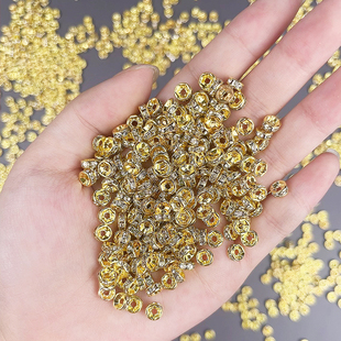 金银色串珠水钻间隔珠2 6mm圆形镶钻隔珠片diy手串饰品配件