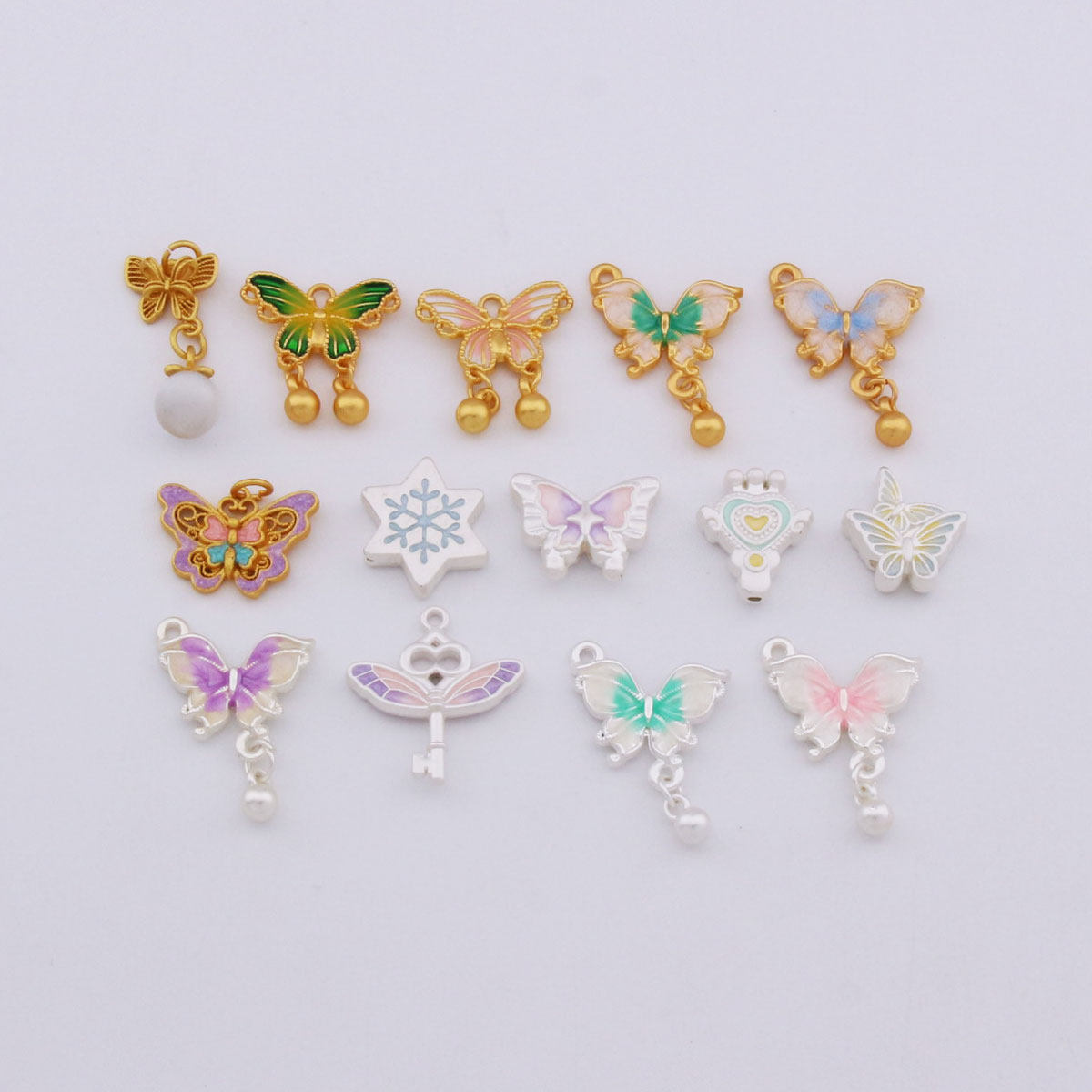 保色滴油渐变蝴蝶吊珠珠配饰diy手工手链项链耳环饰品配件吊坠