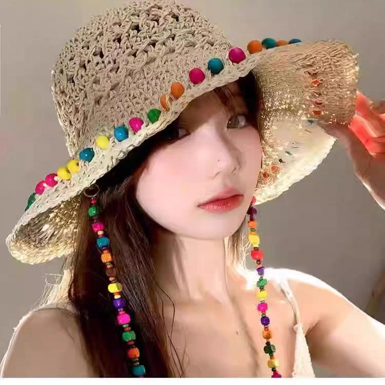 韩国彩色糖豆甜美草帽女2025新款