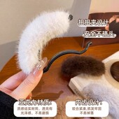 韩系毛毛扭扭夹后脑勺盘发抓夹秋冬鲨鱼夹安全替代品毛绒一字发夹