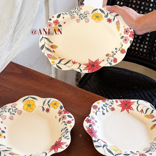 繁花法式复古陶瓷餐具创意高级感碗盘套装家用饭碗汤碗高颜值餐盘
