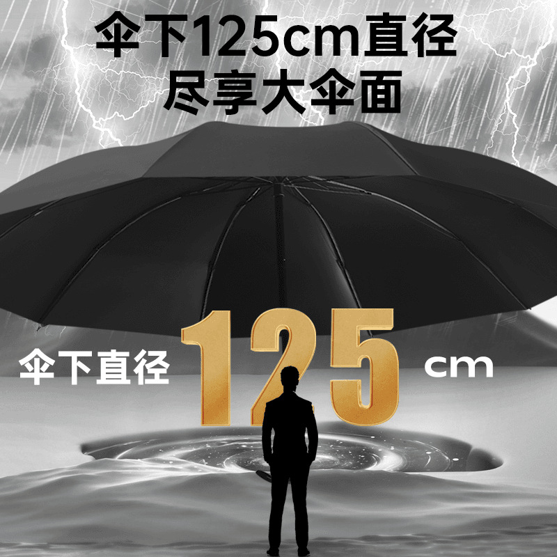 125CM超强特大号晴雨黑胶雨伞