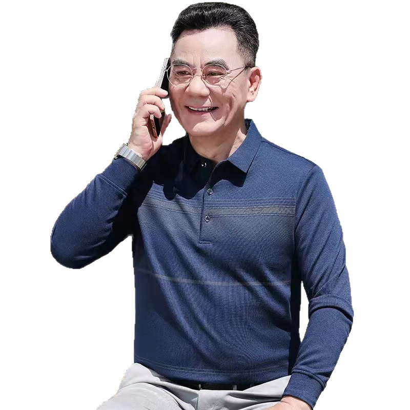 中年男士T恤长袖爸爸秋装打底衫中老年人男装上衣polo衫父亲体恤