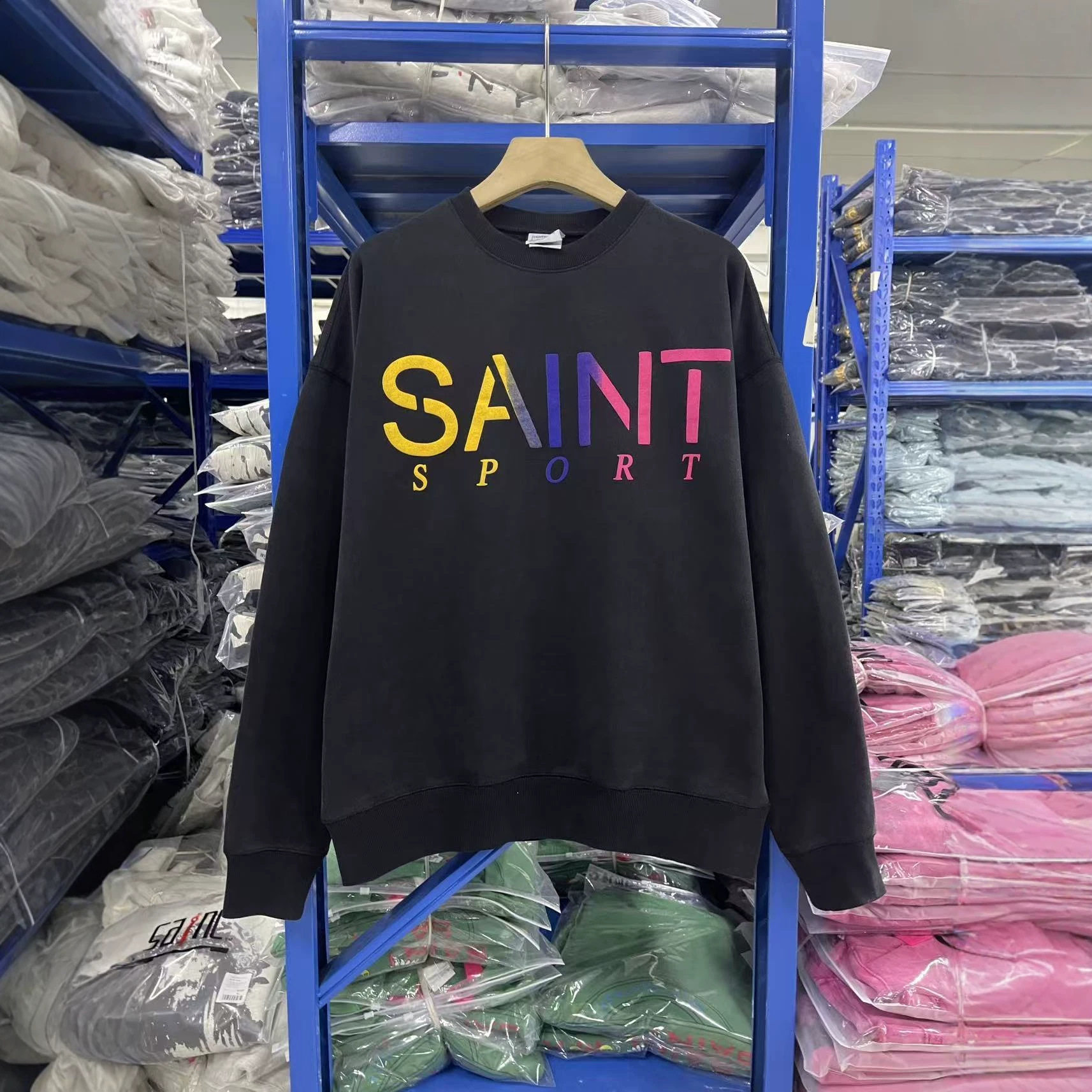 SAINT Mxxxxxx 25SS SPORT CREW 彩虹LOGO 日潮洗水做旧圆领卫衣