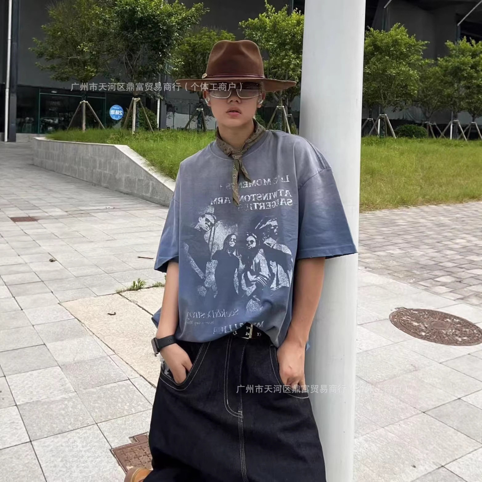 摇滚乐队印花Metallica美式短袖复古喷染水洗做旧短袖T恤