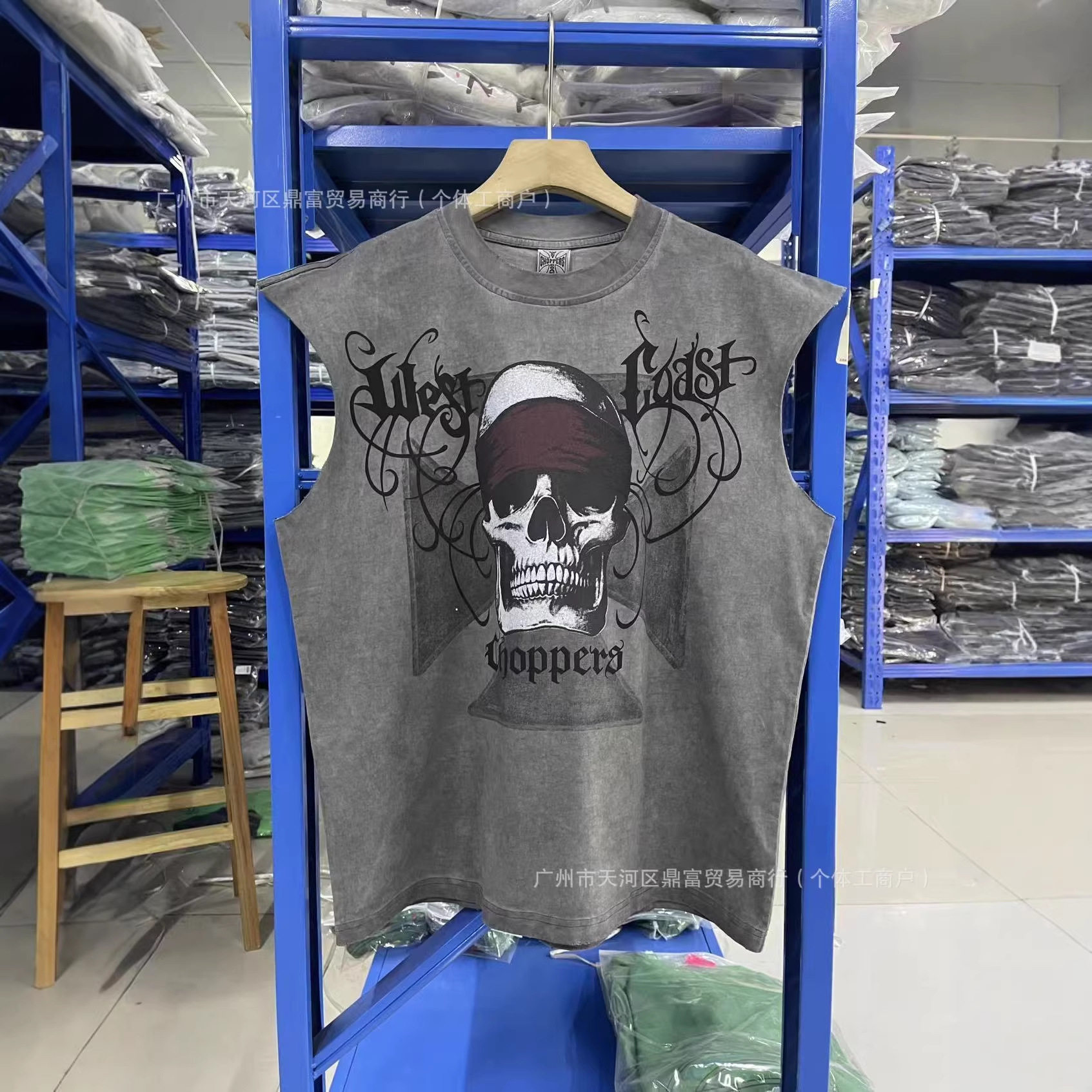 West Coast Choppers复古90年代西海岸机车手骷髅图案背心