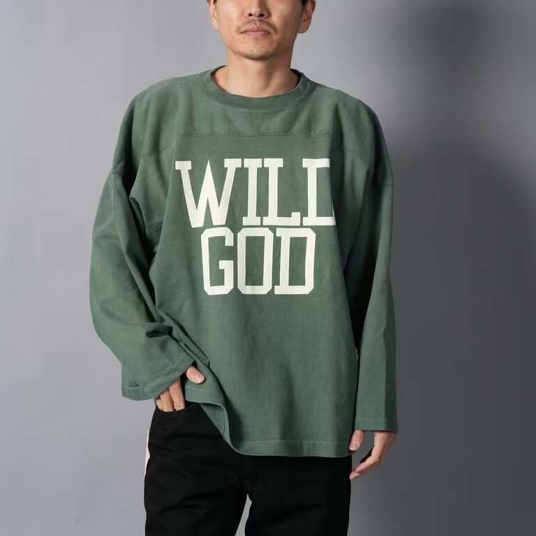 Saint Micheal 26SS“FOOTBALL SWEAT WILD GOD”水洗做旧长袖T恤