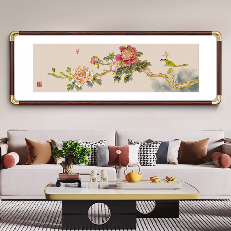 新中式花鸟牡丹画客厅沙发卧室背景墙装饰画横版餐厅国画挂画,家居饰品,现代装饰画,淘宝优惠券,粉丝福利购,淘宝优惠卷