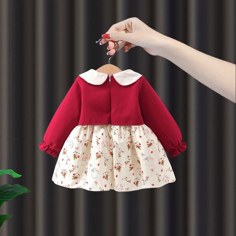 周岁女宝礼服女童春季连衣裙假两件春装J婴儿生日洋气碎花公主裙