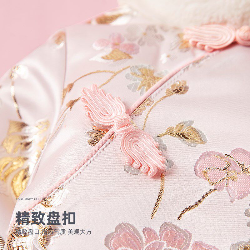 木本尚女宝拜年服冬汉服t女童夹棉加厚毛领中国风儿童旗袍过年服