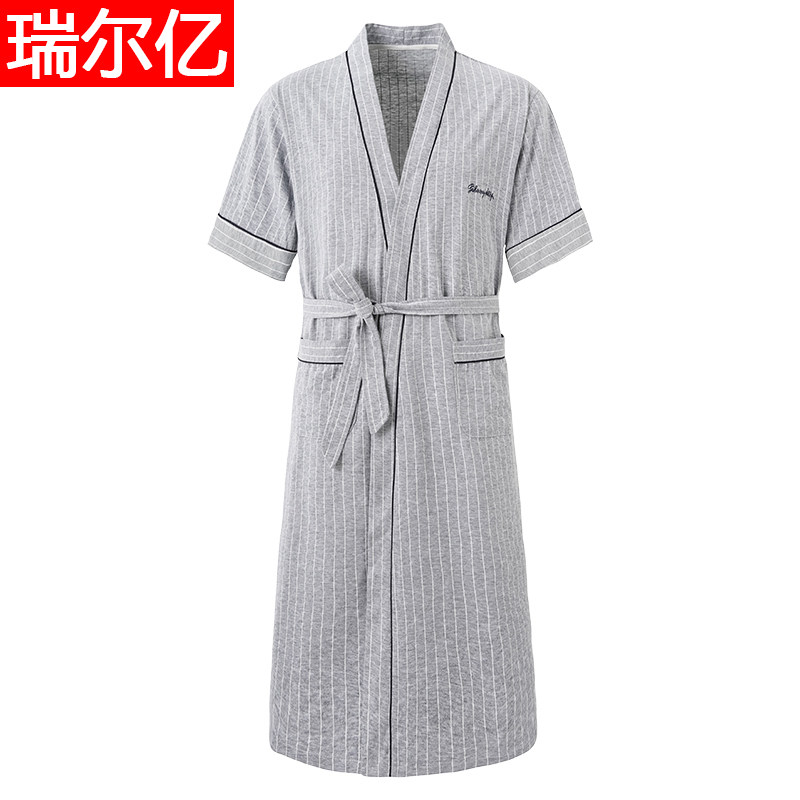 睡袍男士夏季h纯棉短袖浴衣和服薄款连体睡衣男式夏天全棉浴袍大