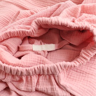 纯棉绉布水洗棉双层n纱布睡裤女夏七分阔腿大码加肥家居中裤休闲