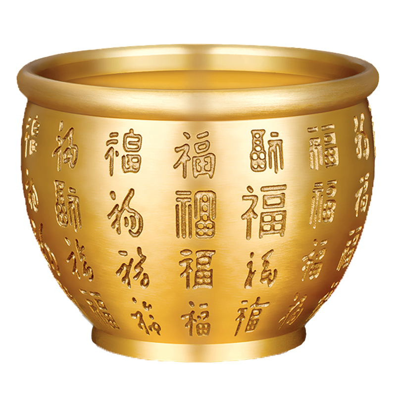 黄铜米缸聚财百福m缸大号聚宝盆纯铜创意手工办公室小摆件