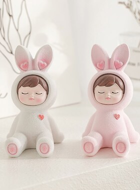 新款天使兔手机支架网红桌v面小摆件送女生男生礼物客厅办公桌装