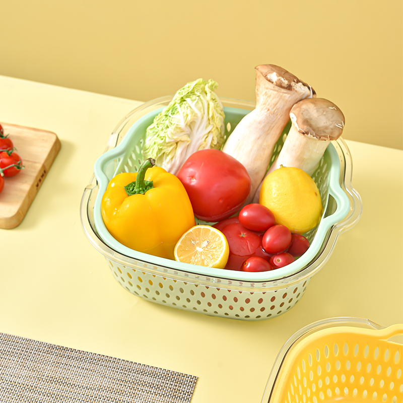 华师傅厨房洗菜盆透明沥水篮家用双层塑料K菜篮客厅茶几创意水果