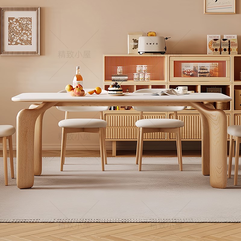 轻奢岩板餐桌椅组合家用小户u型2025新款现代简约长方形原木色饭