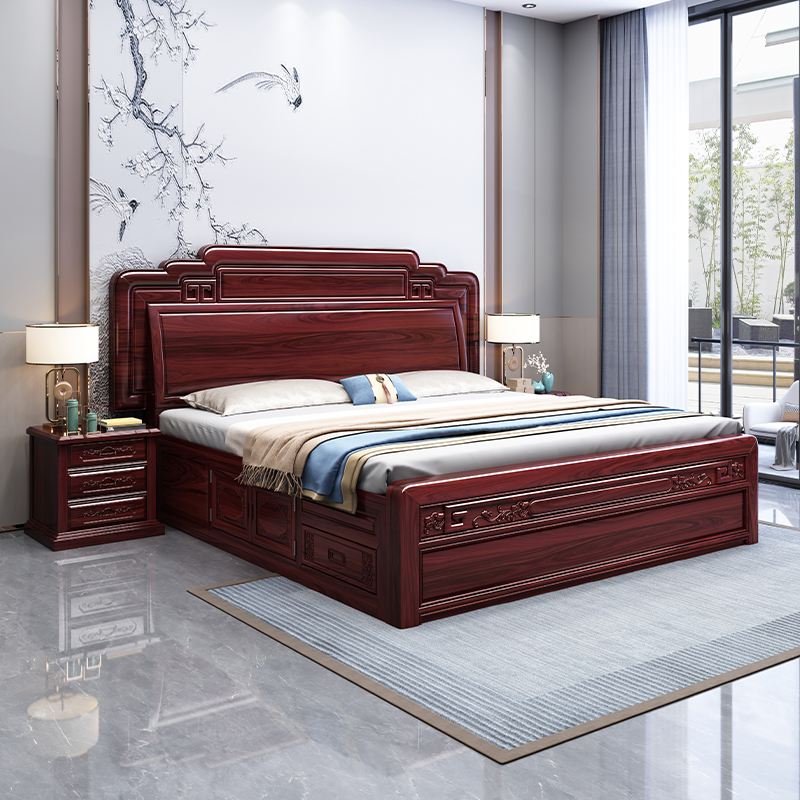 紫檀木红木大床新中式花梨木家具新古典仿酸枝全实木菠Z萝格双人