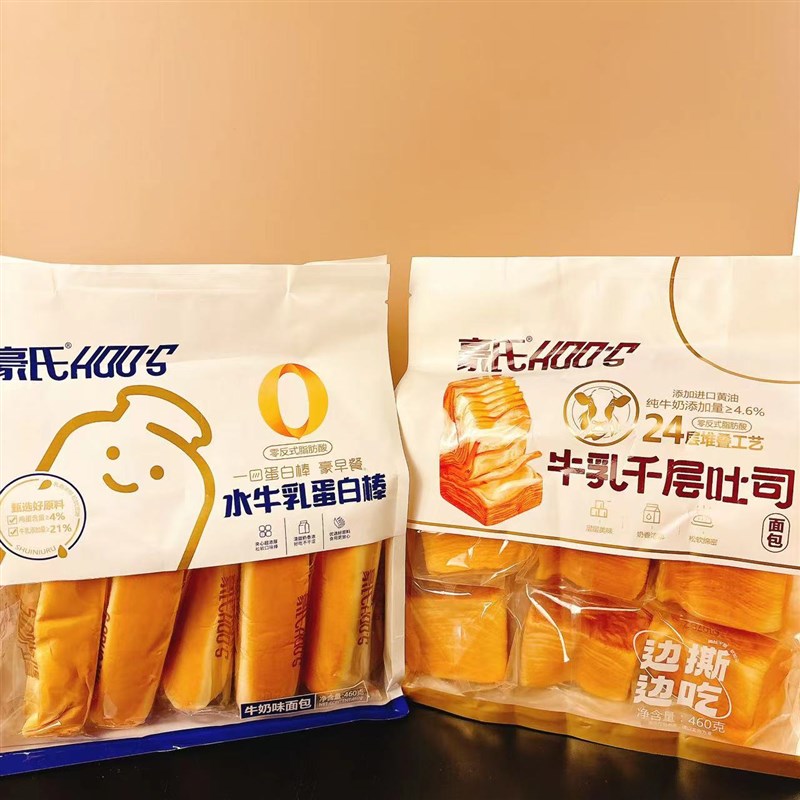 豪氏牛乳千c层吐司水牛乳蛋白棒面包点心糕点中式零食面包460g/袋