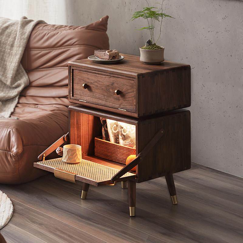 机器人边柜实木沙发边几侧边柜黑胡桃柜子置物柜客厅收纳柜床头柜