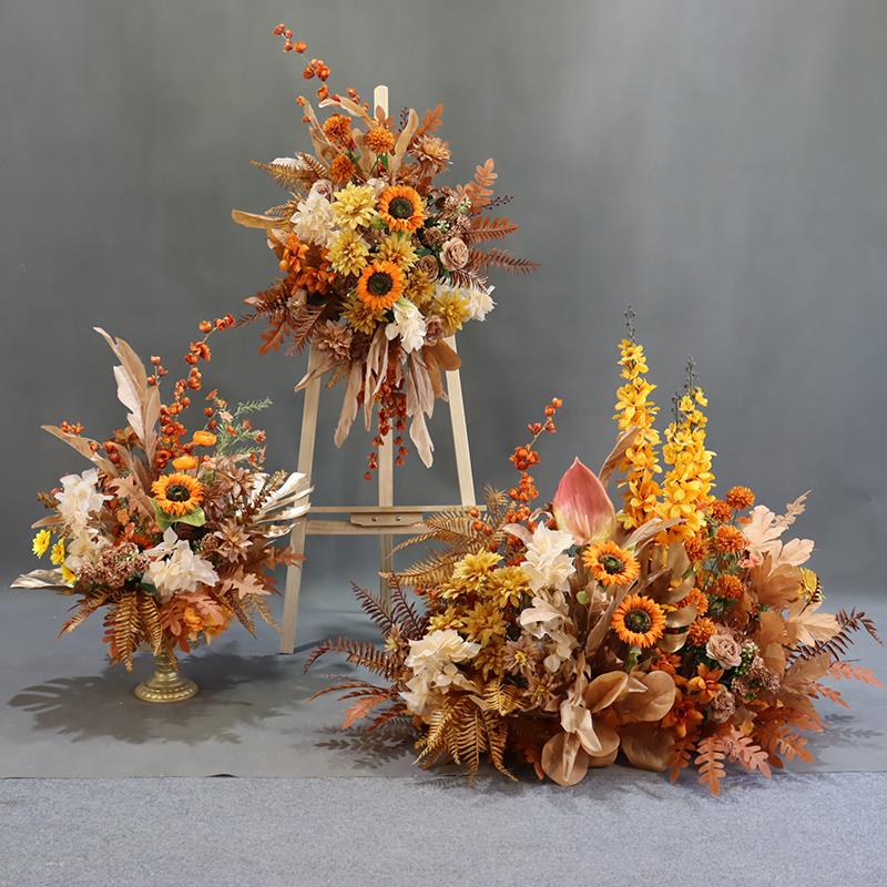 焦糖色套系彷真花秋色婚庆花材背景插花舞台吊顶花布置装饰绢花艺