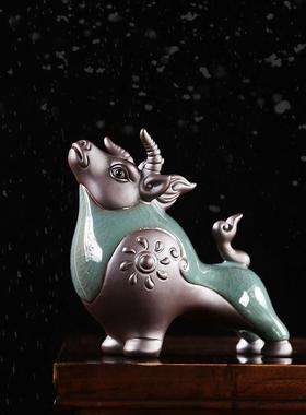 陶瓷风水牛小摆件招财中式客厅办公室家居桌面装饰生肖牛工艺礼品