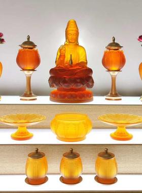 琉璃吉祥花佛具套装香炉装饰品供佛果盘圣水杯灯花瓶佛堂用品家居