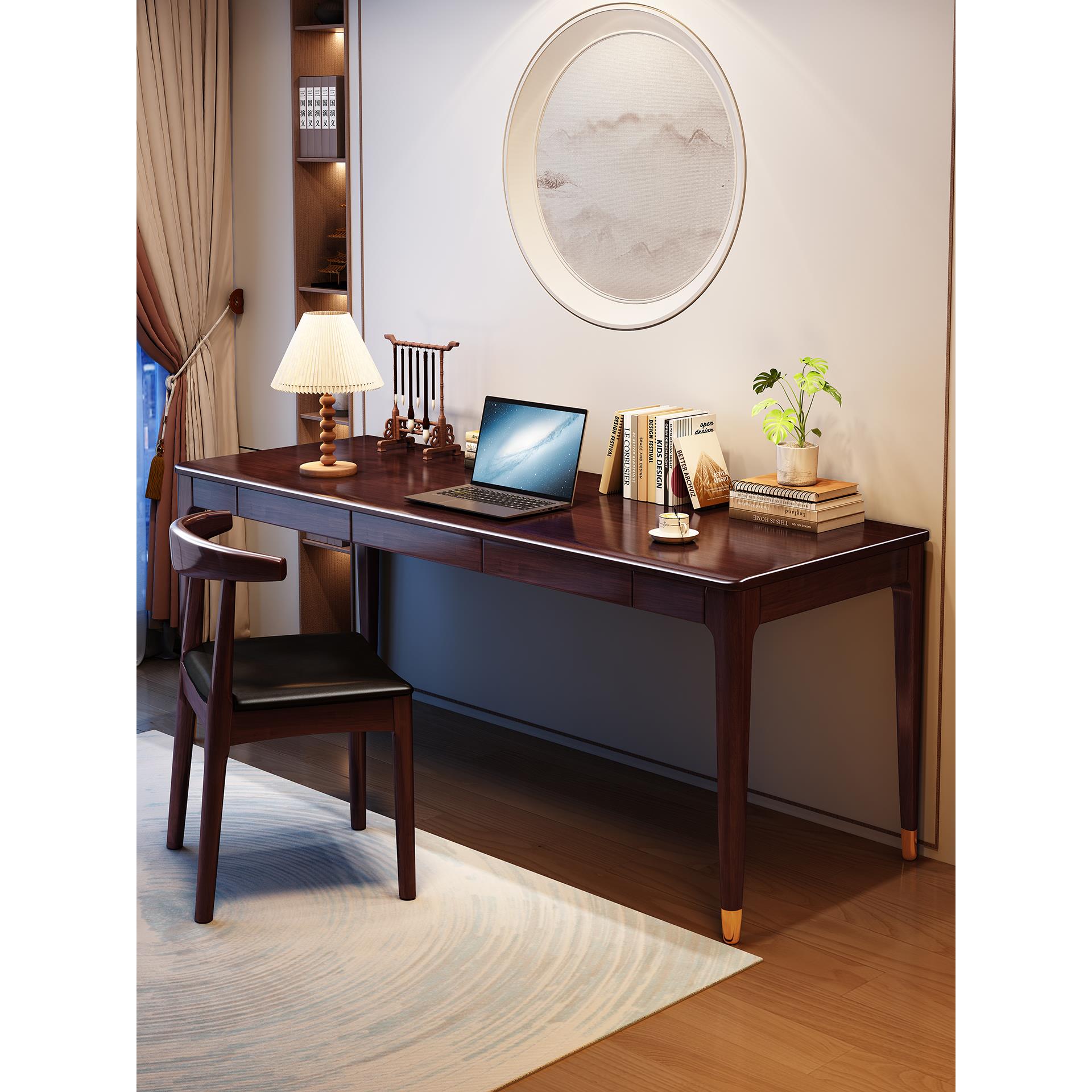 书桌新中式实木长桌家庭办公桌椅组合卧室工作台简易书房电脑桌