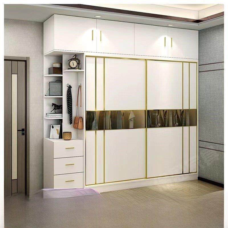 轻奢实木多层板生态板衣柜推拉门现代简易家用卧室衣橱免漆储物柜