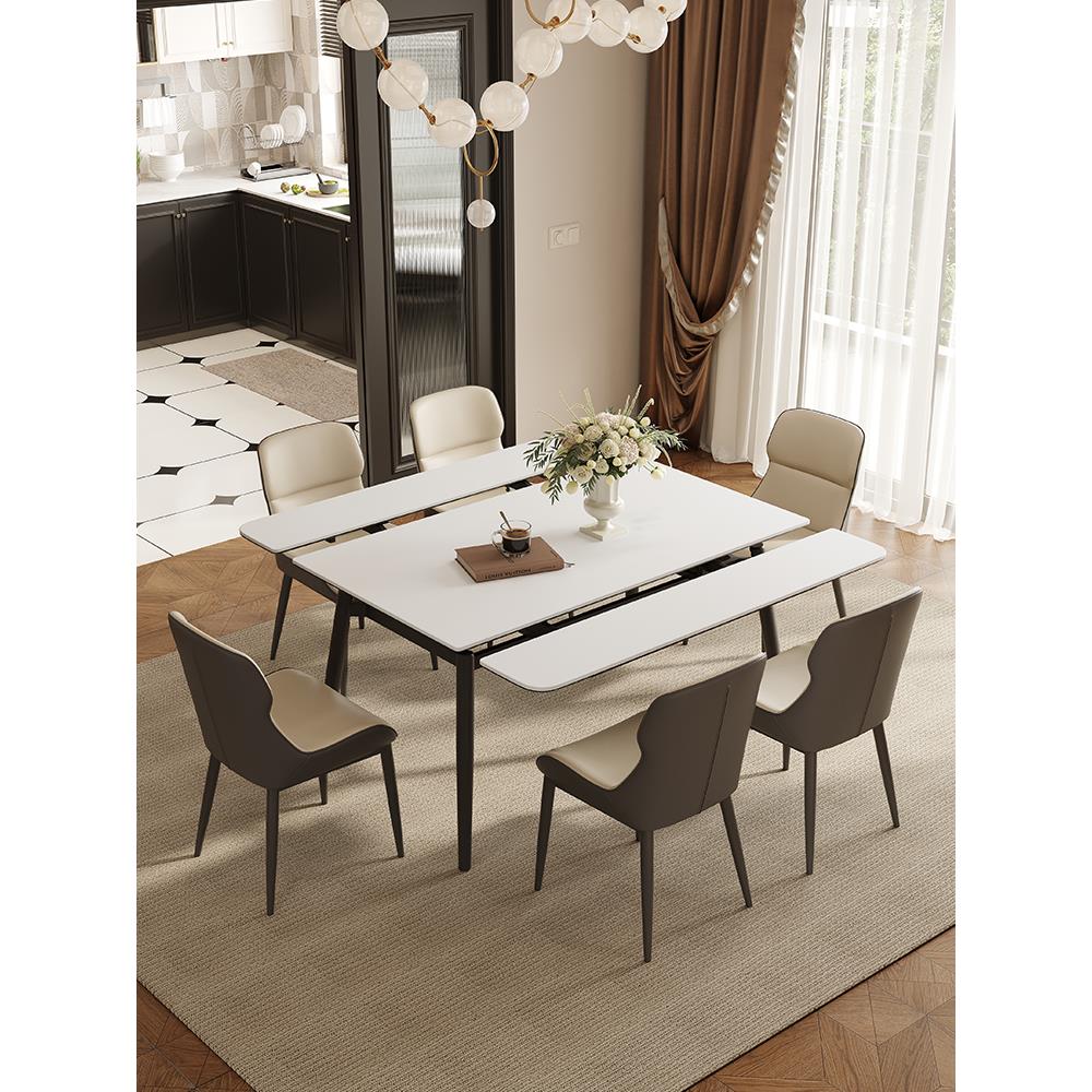 简约现代可伸缩岩板餐桌椅组合小户型家用折叠长方形吃饭桌正方形