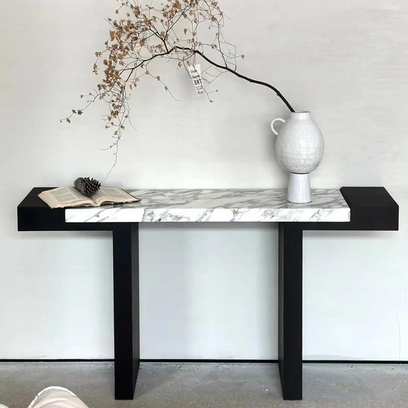 中古玄关桌复古风极简进门实木岩板玄关台玄关柜意式白蜡木靠墙桌