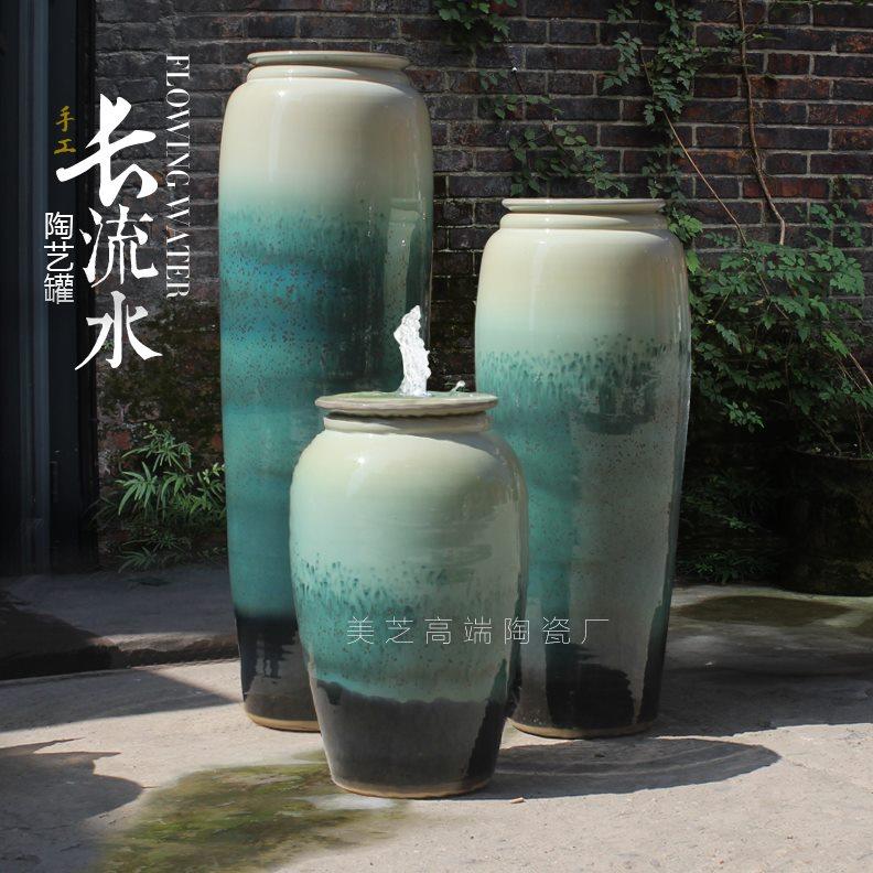 花园鱼池涌水陶罐客厅循环流水花瓶加湿器陶瓷水系摆件喷泉水景罐