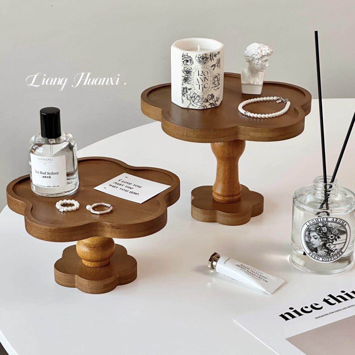 花朵木质香薰托盘高脚香水置物架首饰托盘化妆品收纳玄关钥匙收纳,家居饰品,香薰托盘,淘宝优惠券,粉丝福利购,淘宝优惠卷