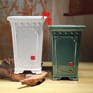 兰花盆冰裂釉陶瓷花盆悬崖老桩盆景石湾花盆简约透气高筒盆景盆