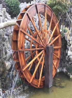 大型水车景观农村田园旋转流水摆件龙骨彷古手摇木质工程脚踏水车