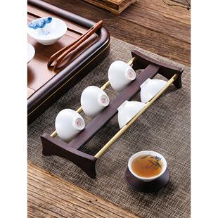 轻奢黑檀实木茶杯收纳架沥水置物架建盏杯架配件功夫茶具茶桌茶道