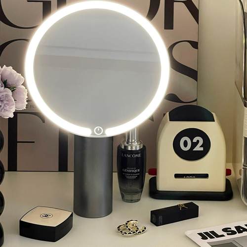 化妆镜女生桌面台式镜子宿舍带LED灯化妆镜家用化妆台充电发光镜