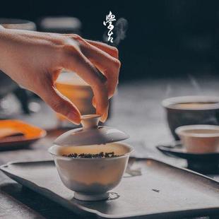 学古 100ml 全手工沁香盖碗米黄釉 手工雅集品茗泡茶景德镇瓷盖碗