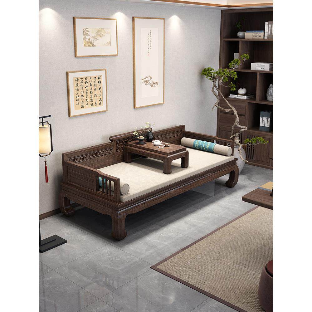 新中式古典明清实木罗汉床冬夏两用型办公室家用沙发躺椅带坐垫