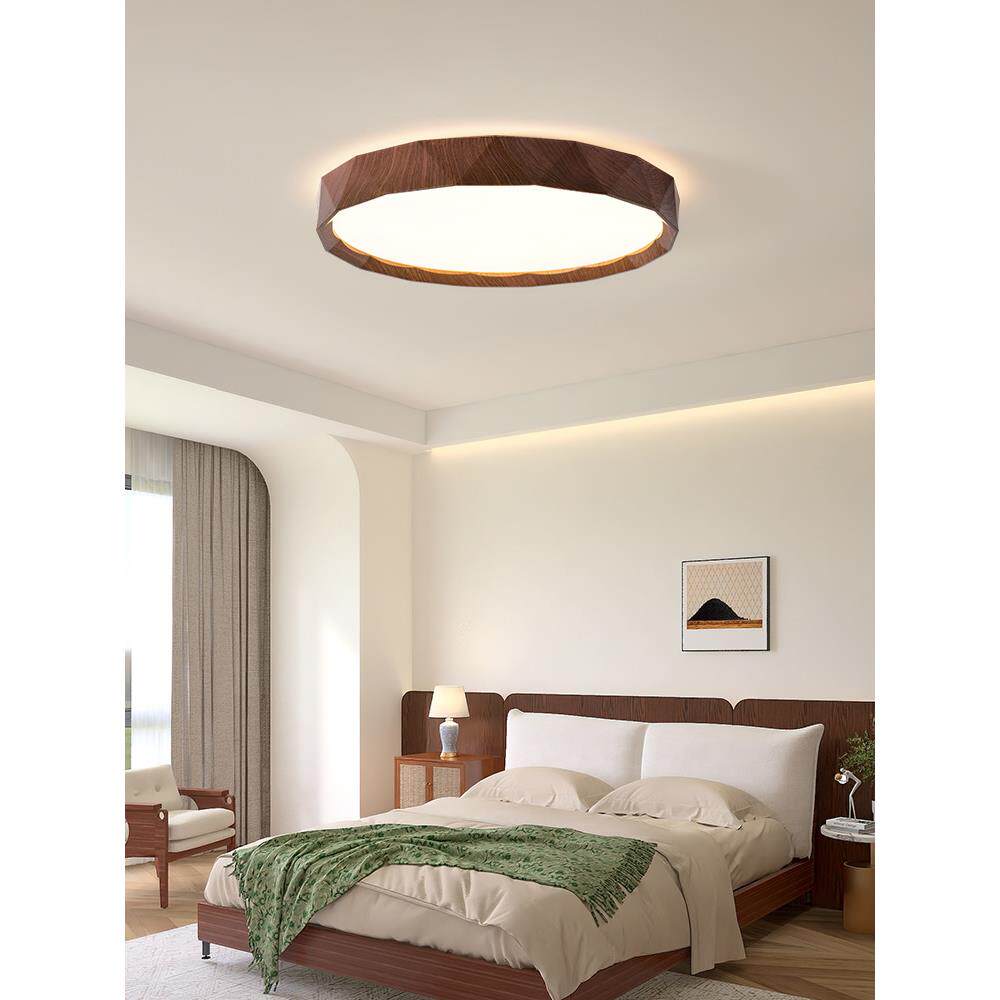 原木侘寂风卧室吸顶灯胡桃木纹棱形覆古书房客厅灯全光谱护眼灯具