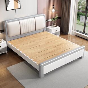 榫卯结构软包全实木床现代简约1.8米主卧储物双人床白色工厂直销