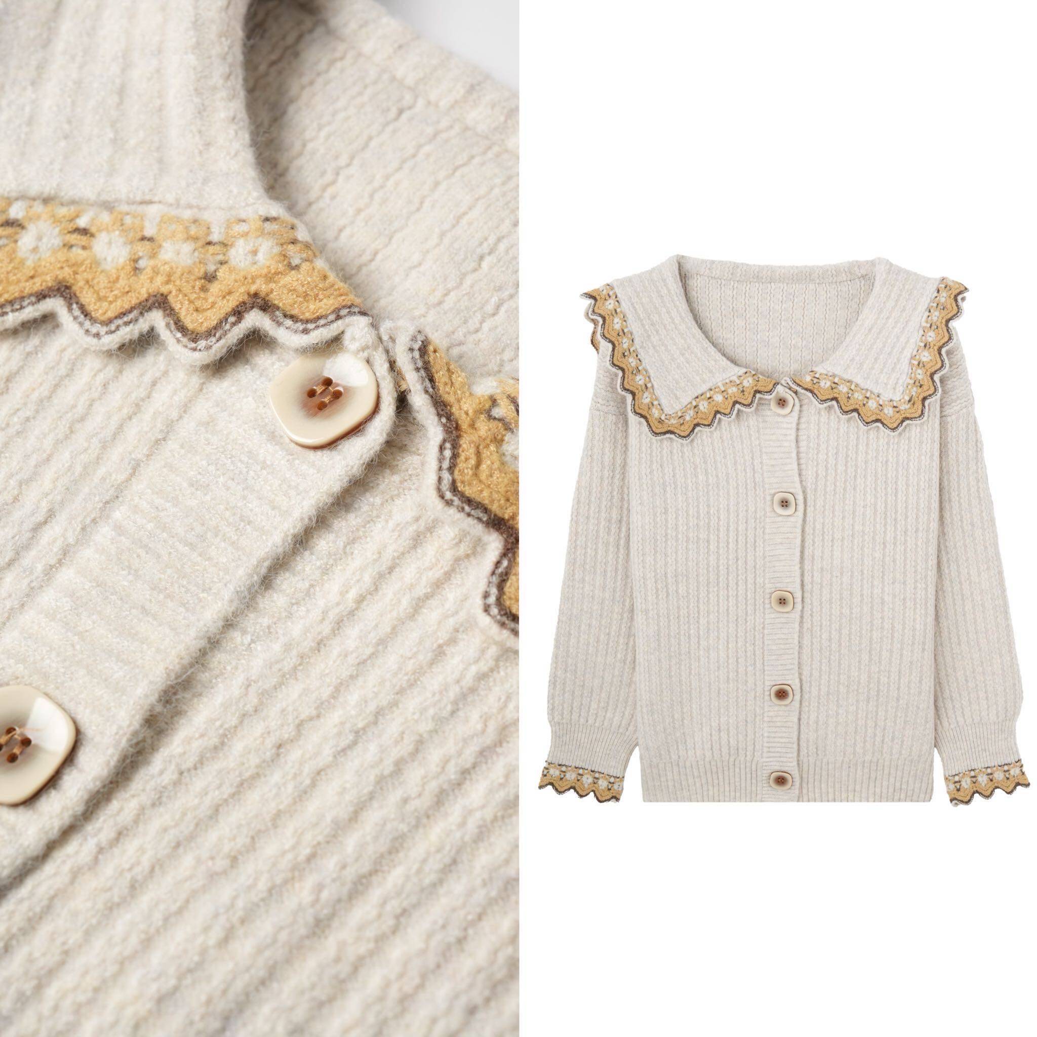 【悟空专享】娃娃领针织毛衣厚开衫外套2高级好看洋气上衣1222