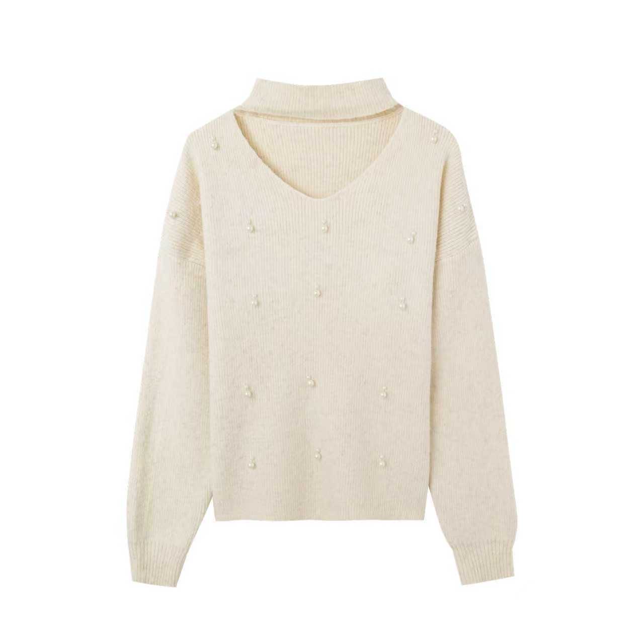 AndM高端Studio 韩系设计感v领挂脖针织宽松长袖针织衫1118